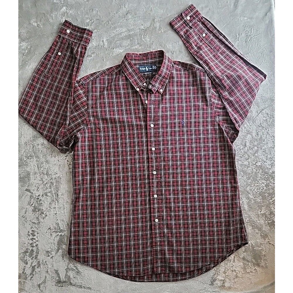 Polo Ralph Lauren Shirt Men Xl Button Down Multicolor Plaid Flesh Blue Pony